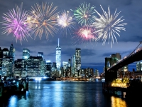 Fireworks over New York City skyline and Brooklyn Bridge, katy_89