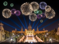 Beautiful fireworks under Magic Fountain in Barcelona,  boule1301