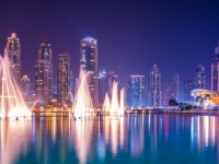 The Burj Khalifa lake with dancing fountain of Dubai, UAE,  dudlajzov